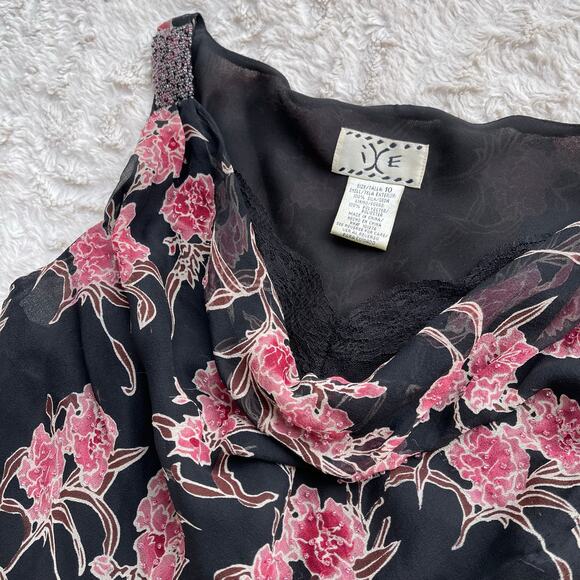 ICE silk beaded floral maxi dress long cowl neck vintage Y2K‎ pink black fairy M - Picture 7 of 17